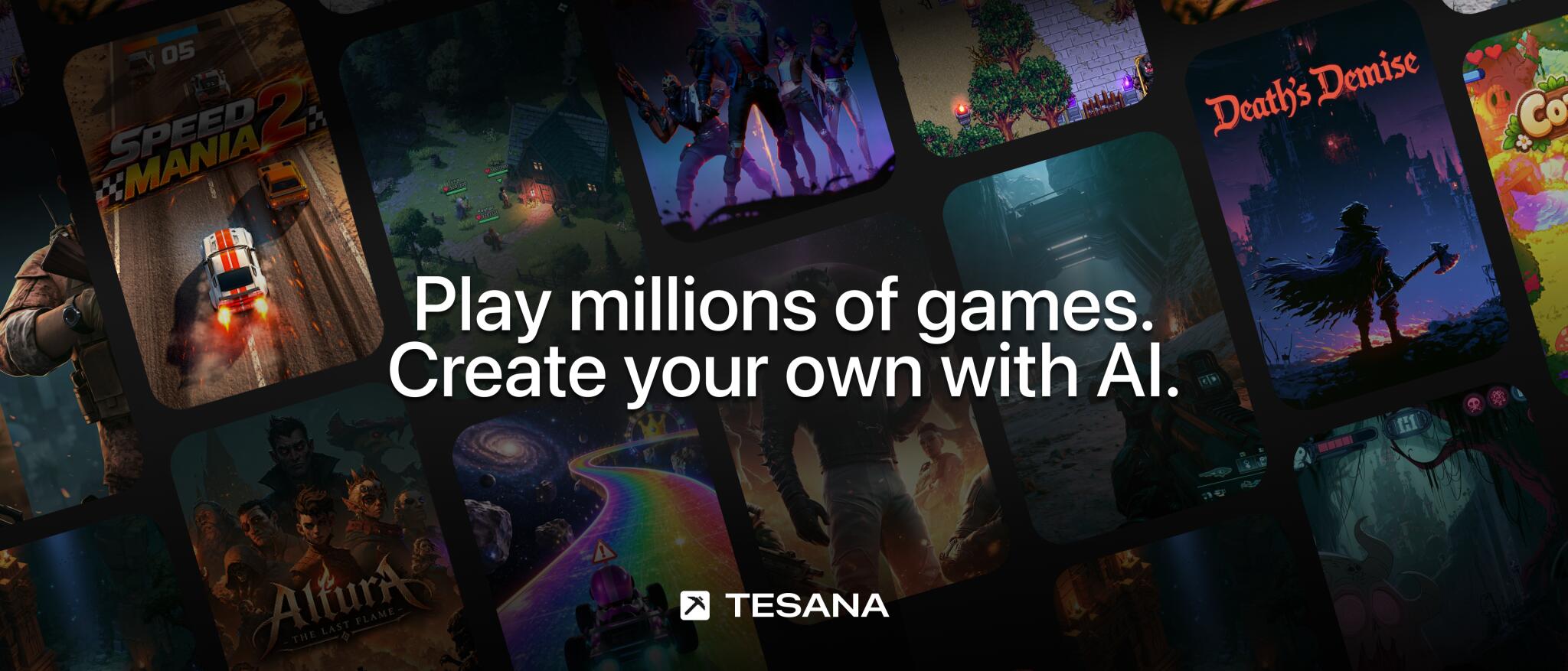 Discovery splash banner for Tesana - Create AI Games Discord server