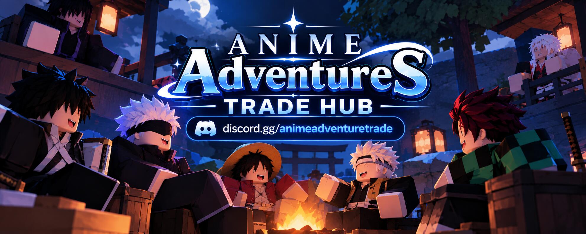 Discovery splash banner for AA Trade Hub | Anime Adventures Trading Discord server